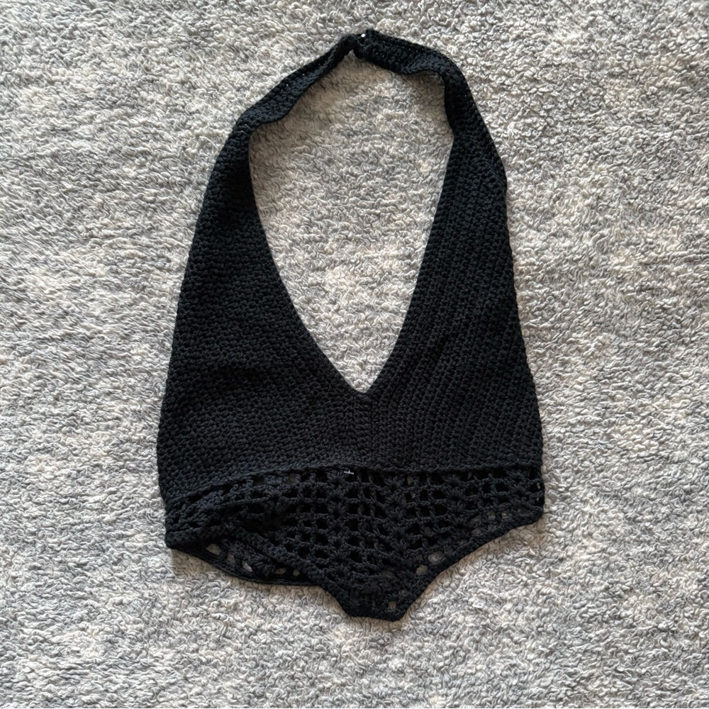 Black Crochet Halter Crop Top